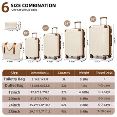 Luggage Sets 6 Piece with Duffel Bags, Hardside Expandable Suitcases with Spinner Wheels TSA Lock, Cream