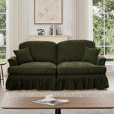 Elegant Mid Century Oversized Large Two Seater Sofa Couch with Flared Arms and Removable Ruffles Pleats Skirts and Spindle Legs, Comfy Chenille Two-Seat Love Seat Sofa for Living Room,Green