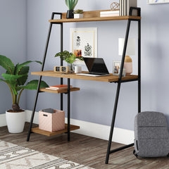 Modern Computer Desk With Hutch, Brown finish