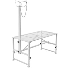 Goat & Sheep Stand, 51x23 inch Livestock Stand, Metal Livestock Milking and Shearing Stand 21" to 33" Adjustable Height, with Headpiece and Nose Loop, 500lbs Loading Weight, White