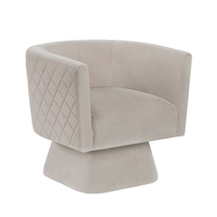 1pc Swivel Chair Taupe Velvet Fabric Upholstery Solid Wood Diamond Pattern Stitched Back Comfort Chair Living Room Furniture