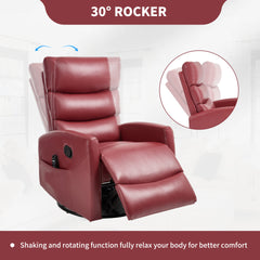 Heat Massage Manual Recliner Chair with Rocker and Swivel in Fabric for Living Room, Red