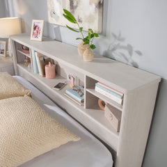 Vintage Full/Queen Bookcase Headboard with Spacious Storage Cubby, White finish