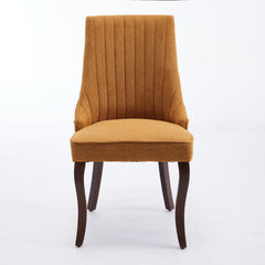 Rayon Cloth Flocking Linen Dining Chairs Channel Kitchen Dinner Chair Comfy Fabric Upholstered Accent Chair for Dining Room with Curved Solid Wood Legs,Set of 2 (Gold), SW1847GL