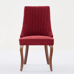 Rayon Cloth Flocking Linen Dining Chairs Channel Kitchen Dinner Chair Comfy Fabric Upholstered Accent Chair for Dining Room with Curved Solid Wood Legs,Set of 2 (Wine Red), SW1847WR