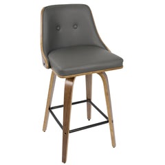 Gianna 26" Mid-Century Modern Counter Stool in Walnut with Grey Faux Leather by LumiSource - Set of 2