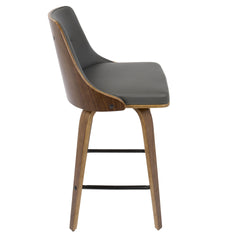 Gianna 26" Mid-Century Modern Counter Stool in Walnut with Grey Faux Leather by LumiSource - Set of 2