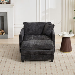 Cloud Sofa Ottoman only, Modern Sectional Couch, for Living Room Bedroom and Apartment, Comfy Double Layer Upholstered Seat Cushion, Breathable Chenille Fabric, Black
