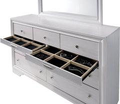 Contemporary 1pc Dresser Hidden Jewelry Drawer English Dovetail Silver Accents Round Knobs White Color Bedroom Furniture