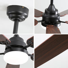 52 Inch Classics Ceiling Fan With Led Light 6 Speed Wind 5 Blades Remote Control DC Motor For Indoor