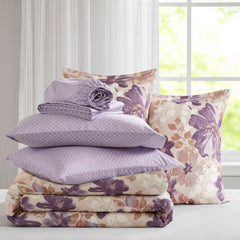 Floral Comforter Set with Bed Sheets Taupe Twin