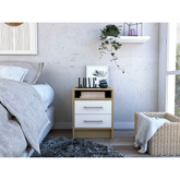 Nightstand 20"H, Two Drawers, Superior Top, Metal Handles, White / Light Oak