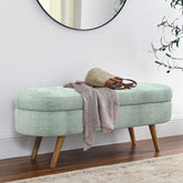 Ottoman Oval Storage Bench,Rubber Wood Legs, Gray (43.5"x16"x16") Cyan