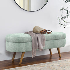 Ottoman Oval Storage Bench,Rubber Wood Legs, Gray (43.5"x16"x16") Cyan