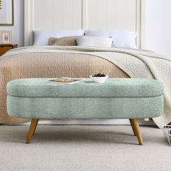 Ottoman Oval Storage Bench,Rubber Wood Legs, Gray (43.5"x16"x16") Cyan