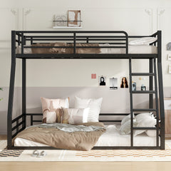 Metal Bunk Bed, Twin over Full Floor Bunk Bed Frame,Heavy-Duty Bunk Bed for Kids, Teens, Adults, Noise-reduced Design, Black