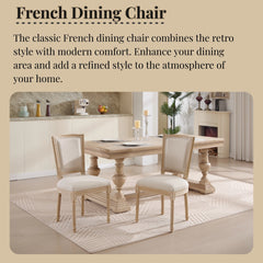 French Country Dining Chairs Set of 2, Upholstered Chairs with T-shaped Back, Wire drawing and carving techniques ,Disassemblable , for Living Room, Kitchen , Restaurant Use, Beige