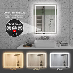 28"*36"LED Bathroom Mirror,Front-Lit and Back-Lit, Stepless Dimmable, 3 Colors CRI90+, Brightness Memory, Shatter-Proof,Anti-fog LED Vanity Mirror, IP44 Waterproof