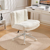 W26.4 inch Wider Seat Office Chair,Artificial rabbit hair Home Office Chair with Metal Base,Adjustable Desk Chair Swivel Office Chair,Vanity Chair(Cream)