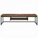 Industrial Style TV Stand Black Metal Frame Living Room Furniture 1pc Wooden Top Weathered Oak Finish Shelf