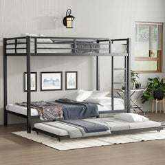 Twin XL over Twin XL Metal Bunk Bed with Twin Size Trundle, Black