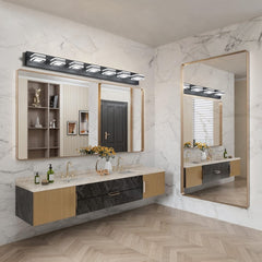 45" Modern Black 7-Light LED Vanity Light, Square Acrylic Lampshades Wall Mount Fixture for Bathroom, Mirror Lighting