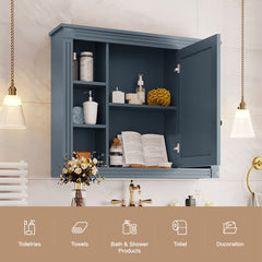 35'' x 28'' Wall Mounted Bathroom Storage Cabinet, Medicine Cabinet, Modern Bathroom Wall Cabinet with Mirror, Mirror Cabinet with 6 Open Shelves (Not Include Bathroom Vanity )