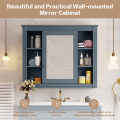 35'' x 28'' Wall Mounted Bathroom Storage Cabinet, Medicine Cabinet, Modern Bathroom Wall Cabinet with Mirror, Mirror Cabinet with 6 Open Shelves (Not Include Bathroom Vanity )