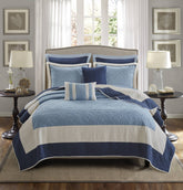 7-Piece Full/Queen 7 Piece Quilt Set with Euro Shams and Throw Pillows,Navy