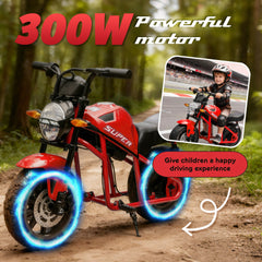 24V300W Kids Ride On XL Electric Toy Muscle Motorcycle,High-Speed Hub Motor,14in Widen EVA Wheels,Twist Grip Throttle, Speed up to 11.18MPH,Dual Suspension,Music&Light, Long Life Battery For Kids 6+