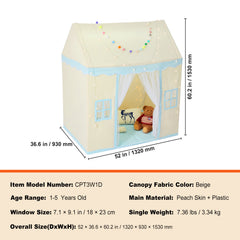 Kids Play Tent, Kids Tent for Kids 1-5 Years Old, Toddler Tent with Mat and Tent Lamp, Tent for Kids with Windows for Indoor and Outdoor, Play House Castle Tent for Boys and Girls, Beige