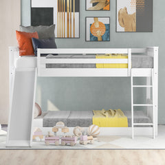Twin over Twin Bunk Bed with Convertible Slide and Ladder, White(Old SKU: SM000213)