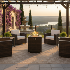 22" Propane Gas Fire Pit Table, 50000 BTU Square Steel Fire Pit with Beautiful Wicker Base for Outside Patio Deck Garden Backyard-Black