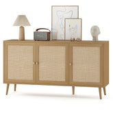 Sideboard Buffet Cabinet with 3 Rattan Doors,Modern Kitchen Storage Console Cabinet for Entryway Living Room (Large,Natural)