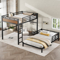 Full over Full Metal Bunk Bed/Metal Loft Bed,Separable Bunk Beds,with raised security fence,Walnut Color
