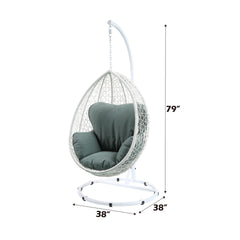 Simona Green Fabric & White Wicker Hanging Chair
