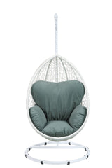 Simona Green Fabric & White Wicker Hanging Chair