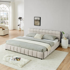 King Size Upholstered Bed ,comfortable upholstered bed frame, Chenille fabric, with headboard and solid bed frame. With drawer for storage.-Beige(88.5''*85.5''*31'')