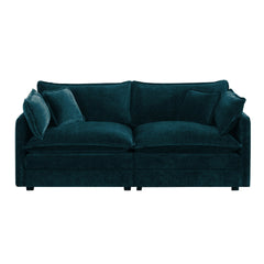 Modern Fabric Loveseat Sofa Couch for Living Room, Upholstered Large Size Deep Seat 2-Seat Sofa with 4 Pillows ,Blue Chenille
