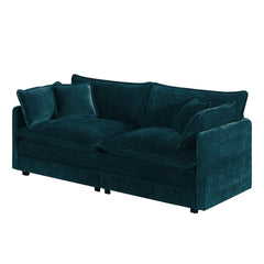 Modern Fabric Loveseat Sofa Couch for Living Room, Upholstered Large Size Deep Seat 2-Seat Sofa with 4 Pillows ,Blue Chenille