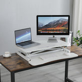 32 Inch Desk Converter, Height Adjustable Sit to Stand Riser, Dual Monitor and Laptop Workstation with Wide Keyboard Tray, Standing Computer Desk, WHITE