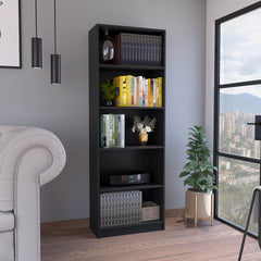 Vinton 4-Tier Bookcase with Modern Storage for Books and Decor, Black