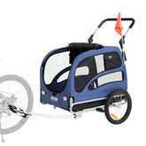 Dog Bike Trailer, Supports up to 100 lbs, 2-in-1 Pet Stroller Cart Bicycle Carrier, Easy Folding Cart Frame with Quick Release Wheels, Universal Bicycle Coupler, Reflectors, Flag, Blue/Black
