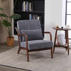 Mid-Century Modern Accent Chair, Arm Chair Living Room Chairs with Pillow Upholstered Reading Chair with Solid Wood Frame & Living Room Bedroom Balcony (Antique Dark Grey)