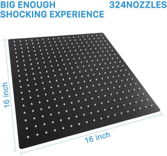 16 Inch Oversize Stainless Steel Rain Shower Head - Matte Black High Pressure Shower Head, Square Rainfall Showerhead - Waterfall Full Body Coverage - Universal Ceiling or Wall Mount