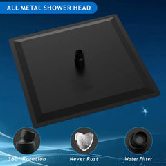 16 Inch Oversize Stainless Steel Rain Shower Head - Matte Black High Pressure Shower Head, Square Rainfall Showerhead - Waterfall Full Body Coverage - Universal Ceiling or Wall Mount