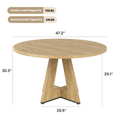 47" Round Dining Table for 4-7 People, Modern Wood Kitchen Table with Sturdy Metal Base, Large Round Dinner Table for Dining Room, Easy Assembly