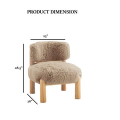 Mushroom Finish Accent Chair Fur Fabric Wooden Legs Curved Backrest Contemporary Primary Living Room