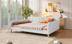 Queen Size Upholstered Daybed with 4 Support Legs, Beige