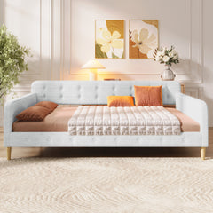 Queen Size Upholstered Daybed with 4 Support Legs, Beige